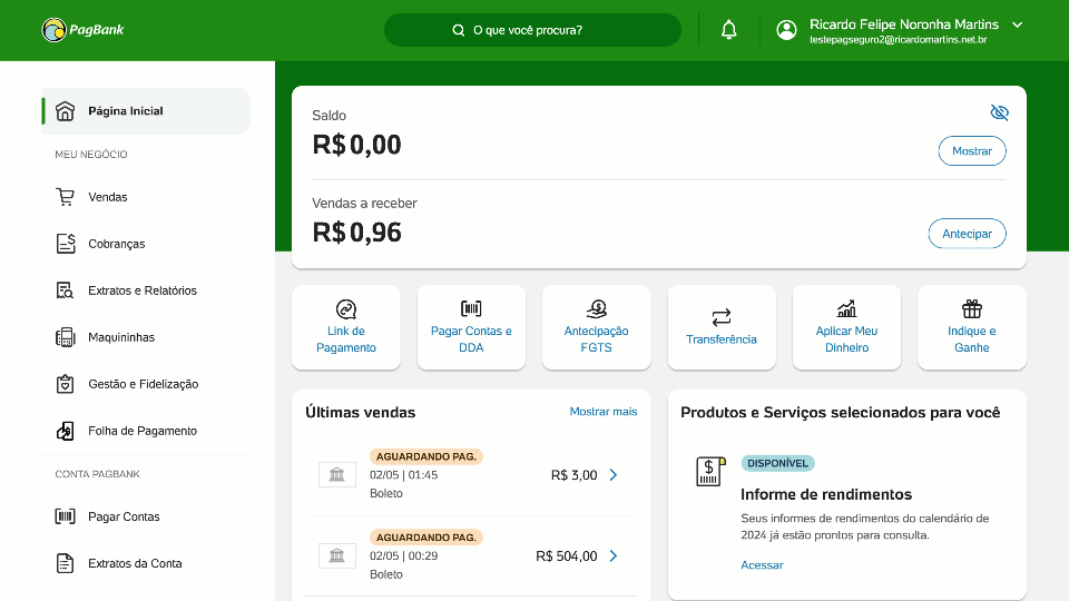 Onde obter o token PagBank