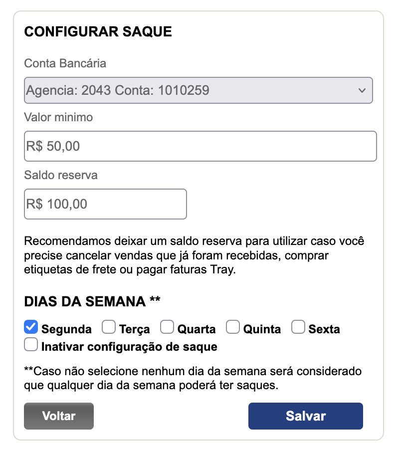 Exemplo de saque automático Vindi